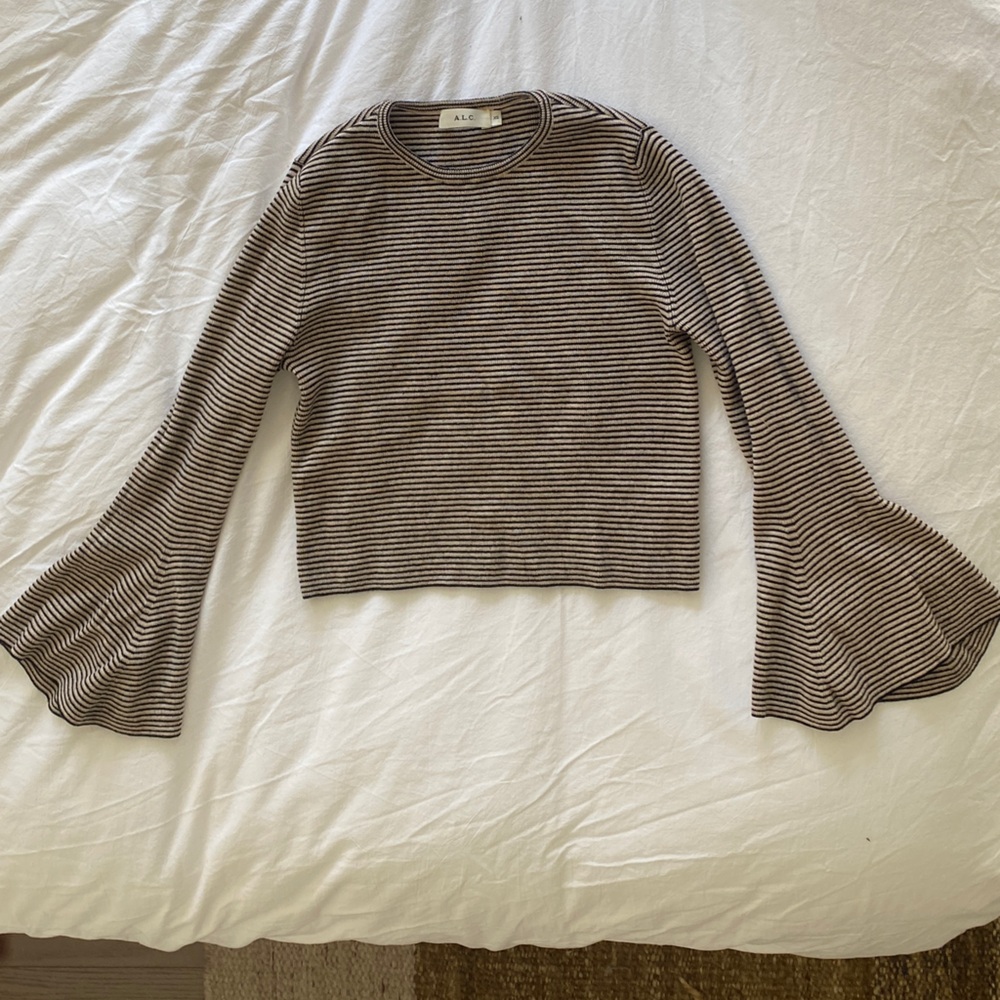 ALC cropped black and tan striped sweater